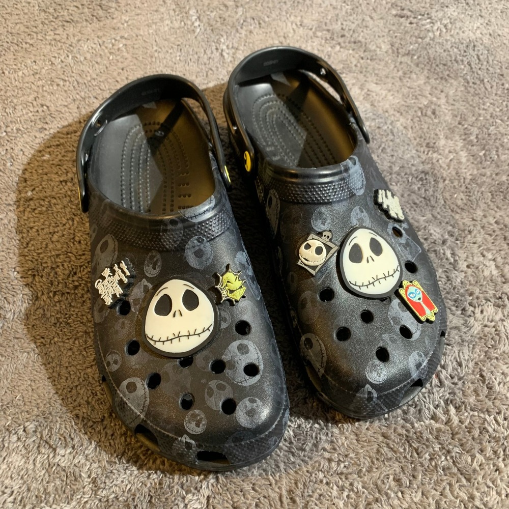 Crocs Nightmare Before Christmas Jack Skellington Clogs Mens‎ 13 Black Jibbitz